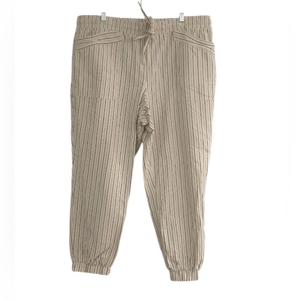 Loft Cream Striped Cotton Blend Jogger Pants Size XL